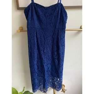Lulu’s License to Love Navy Blue Lace Bodycon Midi Dress